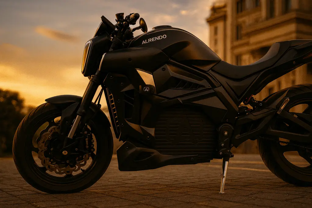 электромотоцикл Alrendo TS Bravo на улице, вид сбоку